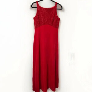 Vintage Nu Mode Red Sparkling Glitter Sparkling Holiday Maxi Dress Sleeveless